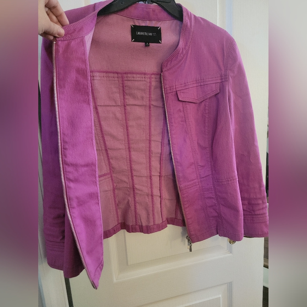 Lafayette 148 NY Orchid Pink Moto Utility Jacket Size Medium - Picture 5 of 9